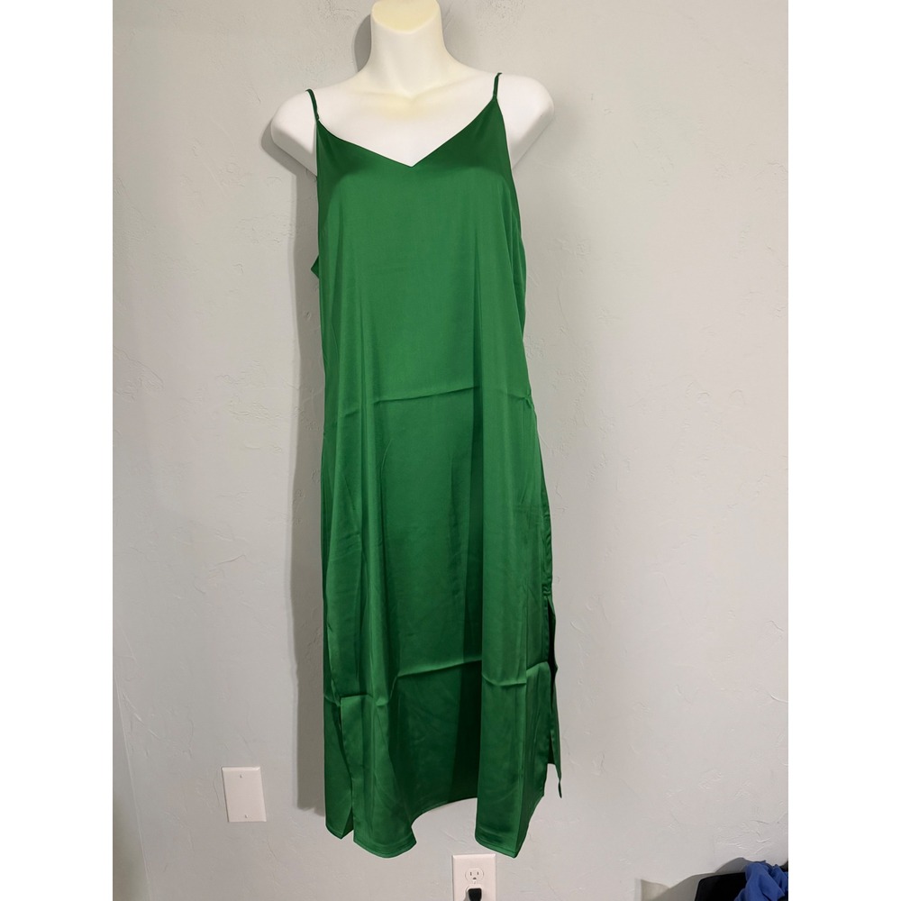 Green Slip Midi Dress with Spaghetti Straps
